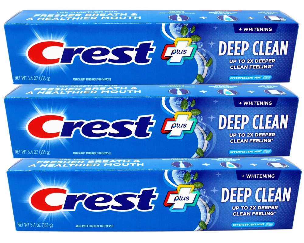 3 Pack - Crest Whitening Plus Deep Clean Toothpaste, Effervescent Mint, 5.4 OZ