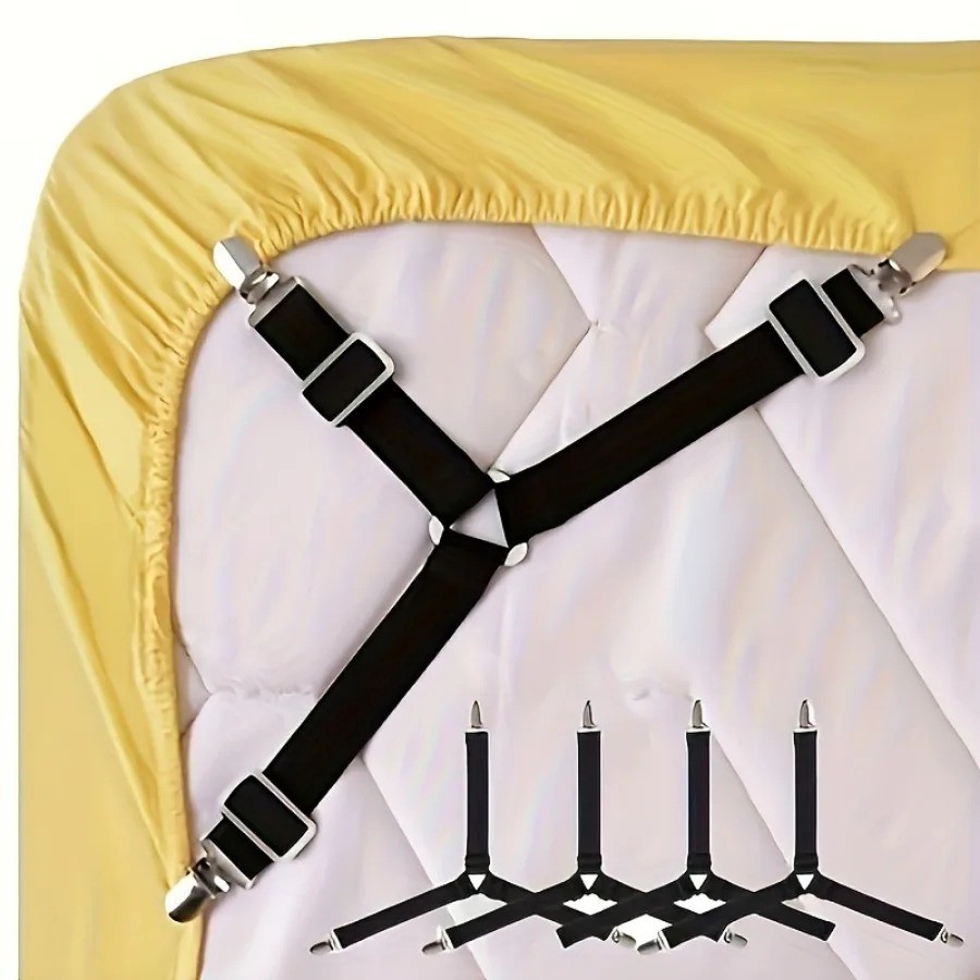 4Pcs Black Anti-Slip Triangular Fixator Adjustable Elastic Bed Sheet Holder