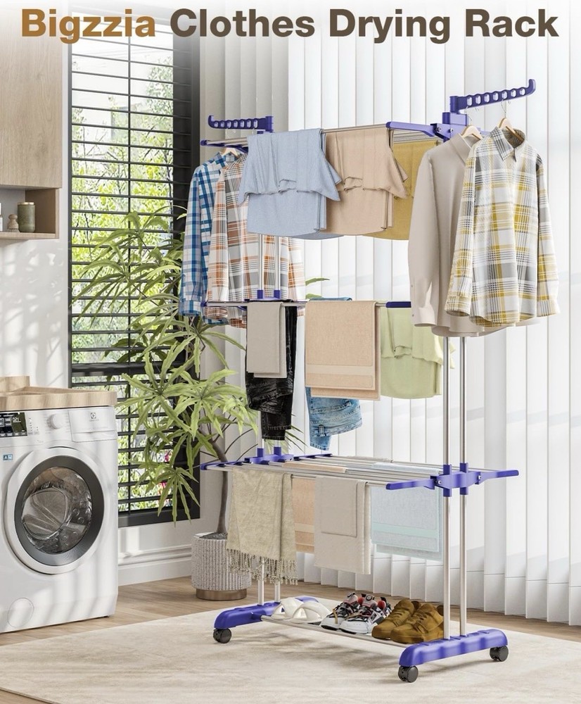 3-Tier Folding Clothes Drying Rack with Wheels – Portable Laundry Drying Rack