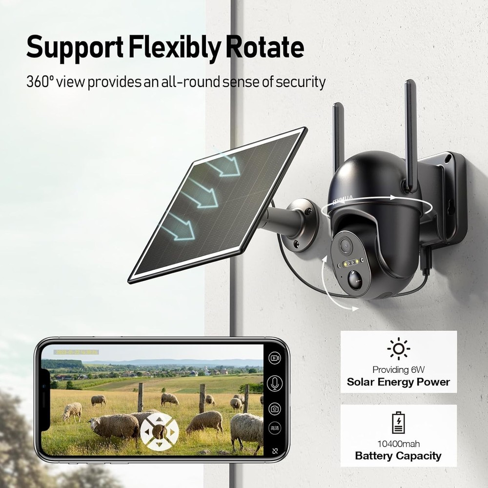 360° View Solar Security Camera - Cellular Connectivity & Water-Resistant Design