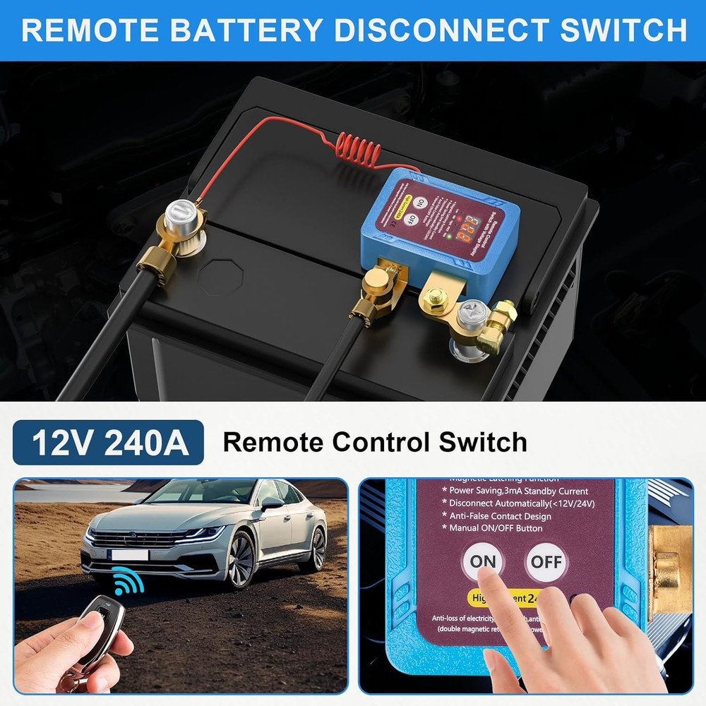 Remote Battery Disconnect Switch 12V/24V 240A Kill Switch LED Voltmeter Display