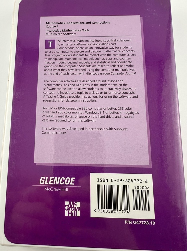 Glencoe Interactive Mathematics Tools Course 1 2 3 Windows Set 3 CD-ROM