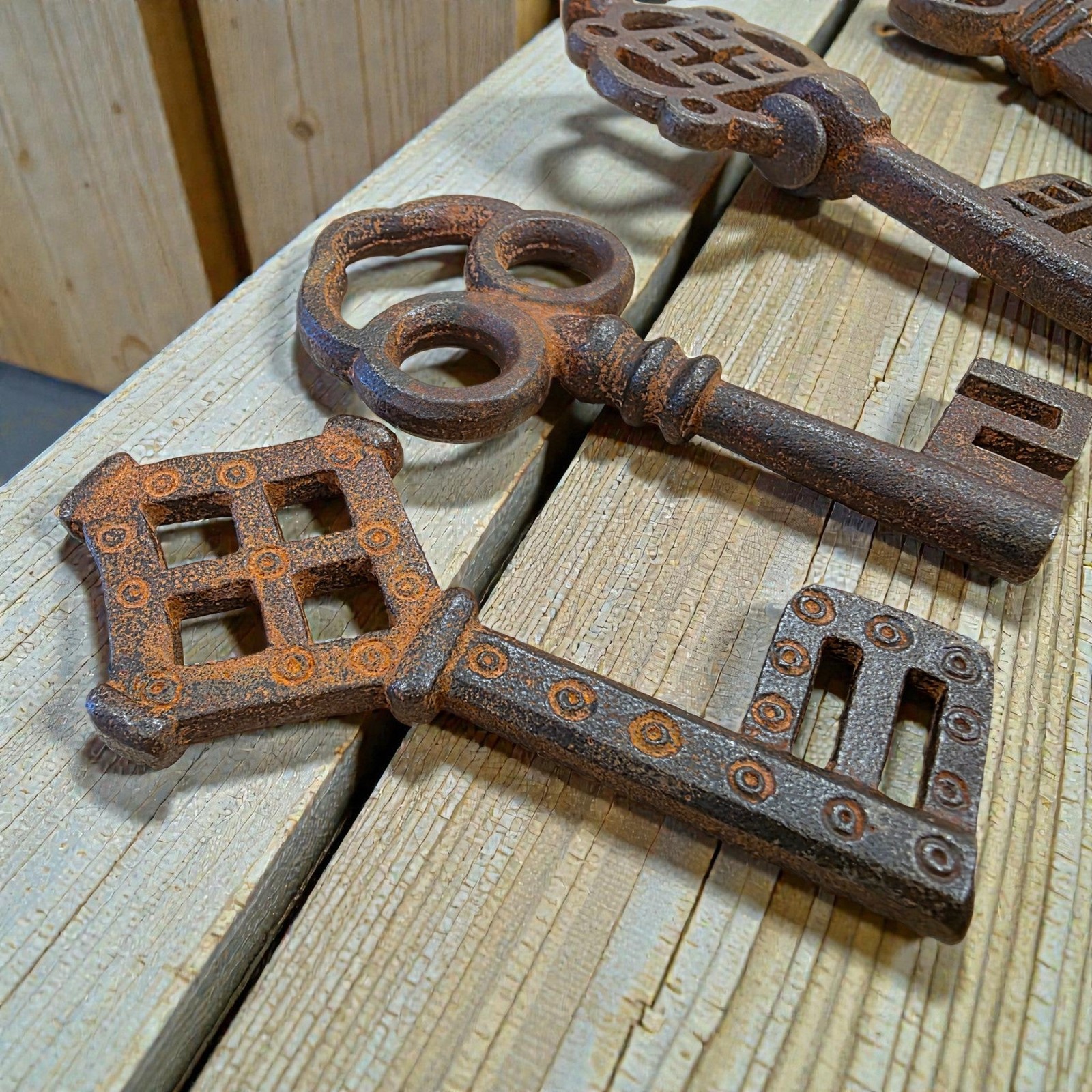 Medieval Cast Iron Set of 5 Keys With Antique Finish (3.5" to 4.25" Long)