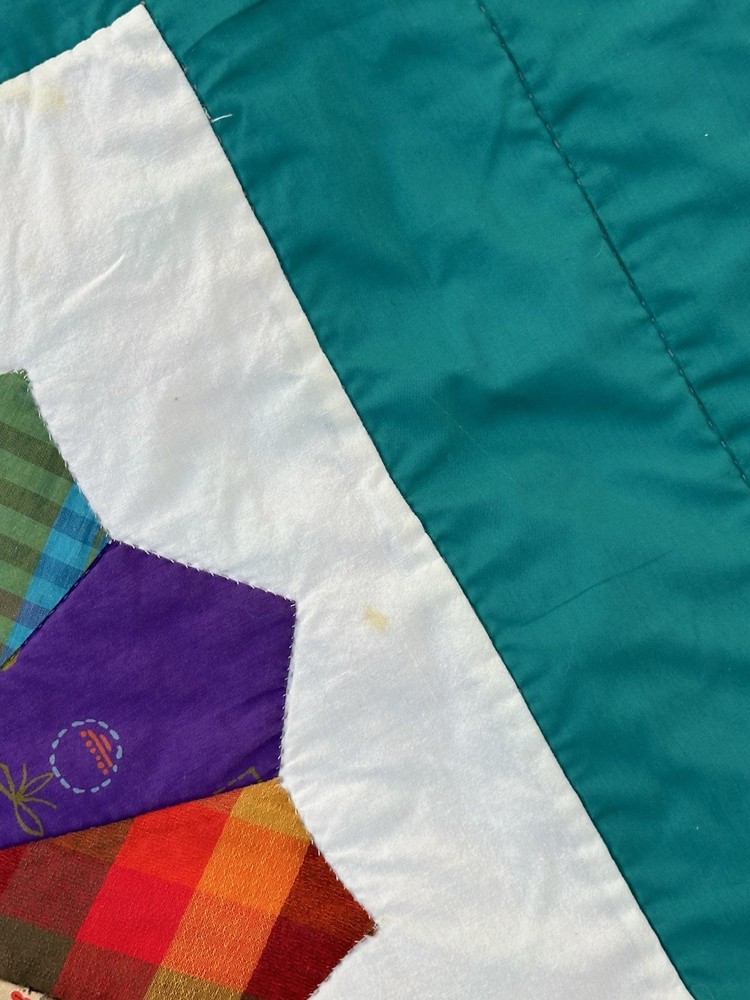 Vintage Handmade Quilt 80x88 Teal Blue Patchwork