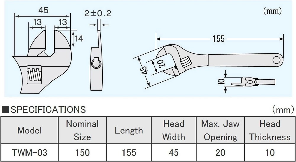 TWM-03 Thin Jaw Adjustable Smart Monkey Wrench