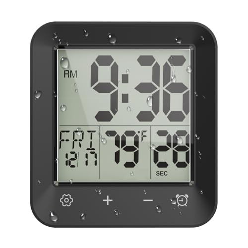 Shower Clock Waterproof Bathroom Timer, Digital Wall Clock with Countdown,