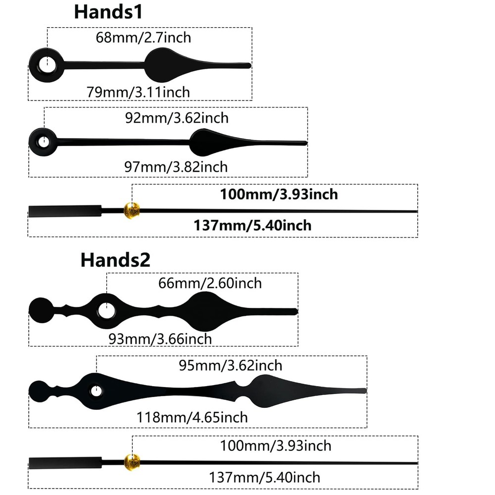 Clock Mechanism Replacement,Quartz Battery thread length 3/8 inch, Black