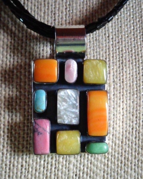 SOUTHWEST STERLING MULTI GEMSTONE PENDANT