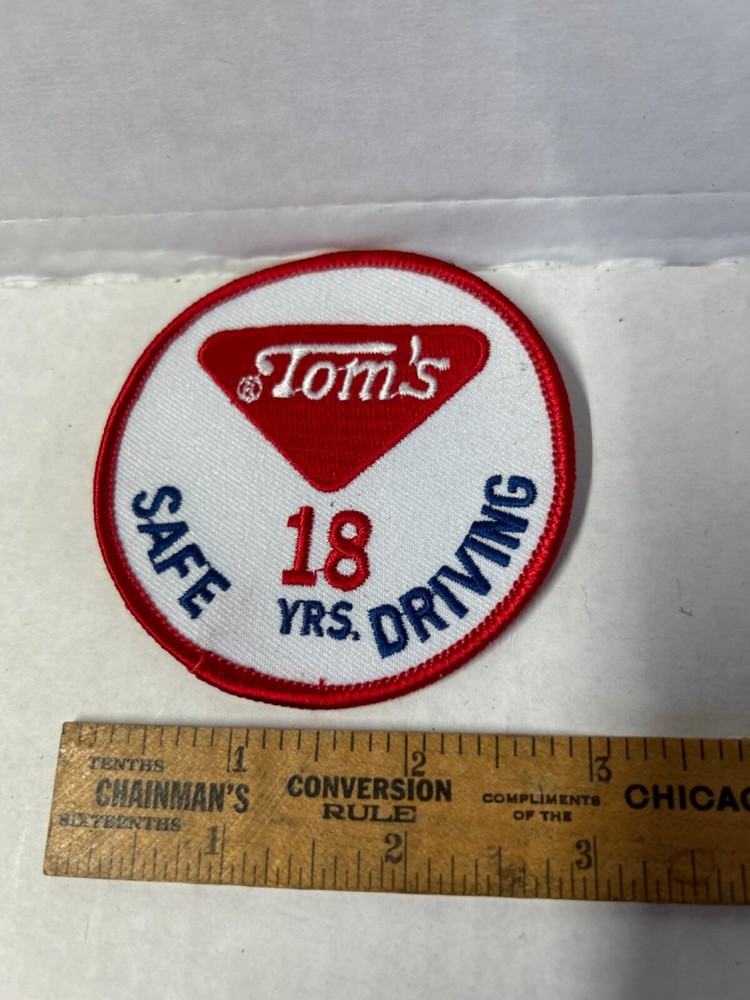 Vintage Tom’s Peanuts Cloth Patch Safe 18 YR. Driver