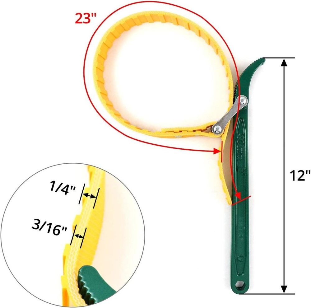 Oil Filter Strap Opener Wrench 12" - Adjustable Strap