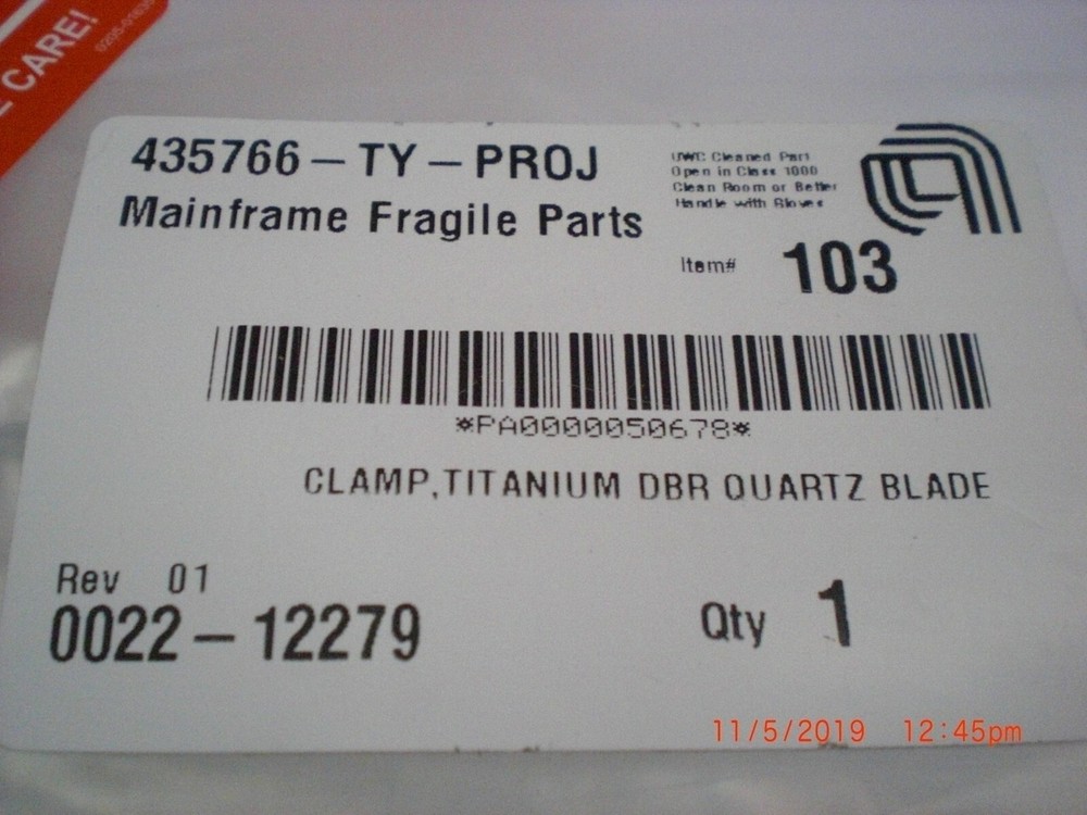 Applied Materials 0022-12279 clamp titanium DBR quartz blade