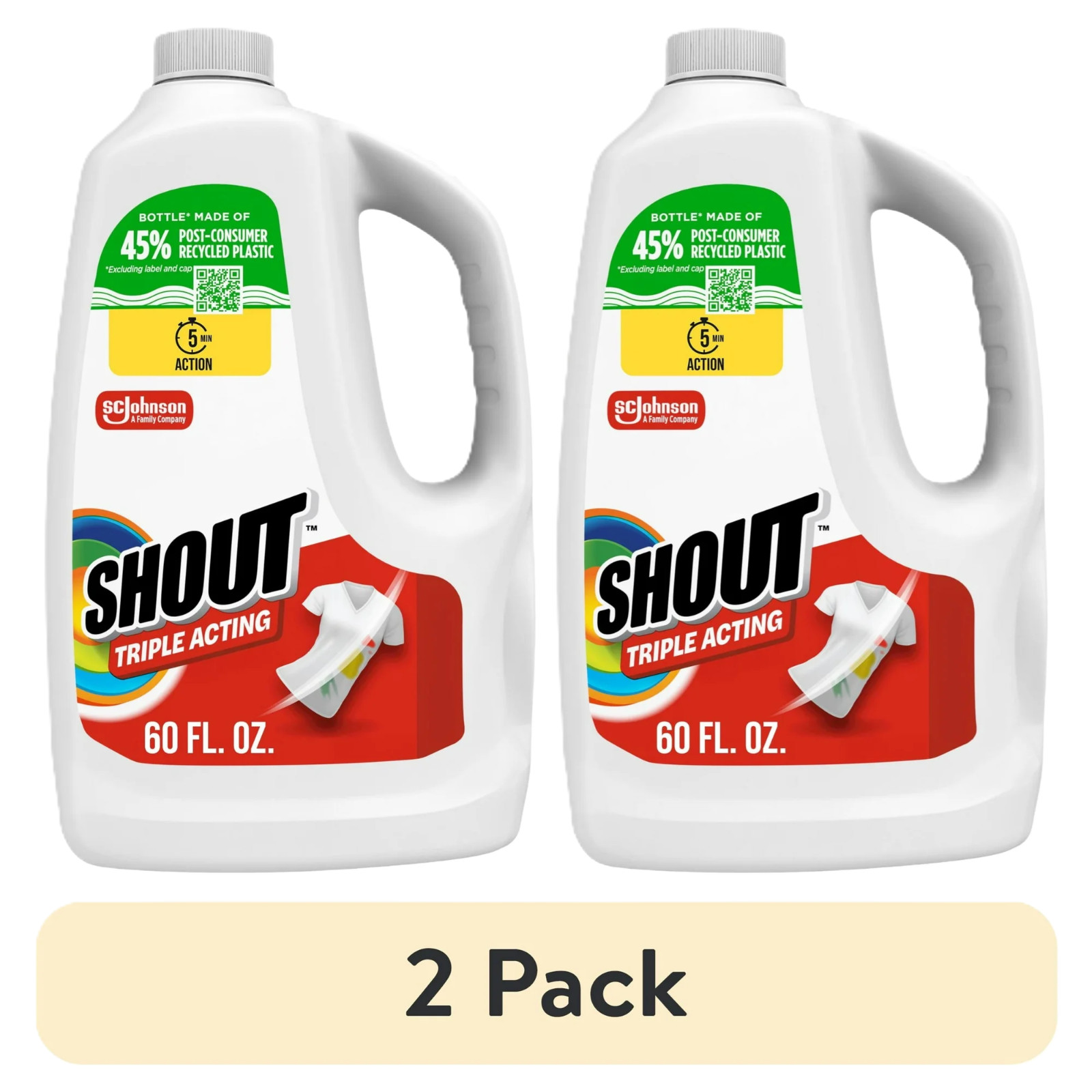 Shout Triple-Acting Refill, Laundry Stain Remover, 60 fl oz (2 Pack)