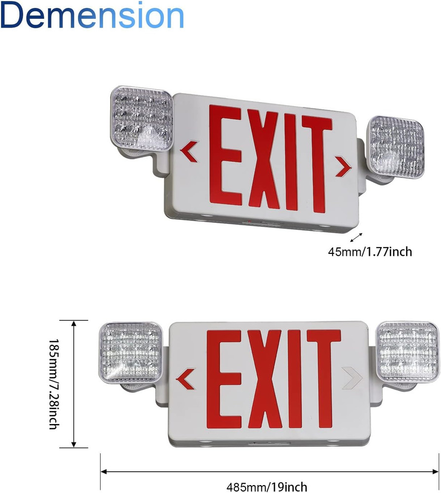 Red Exit Sign with Emergency Lights, 1.0 Meter Plug in Exit Sign with Battery Ba