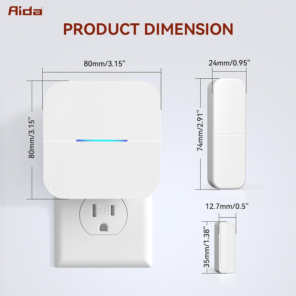 AIDA Door Alarms When Opened Wireless Ring 1 Chime-2 Sensor, White