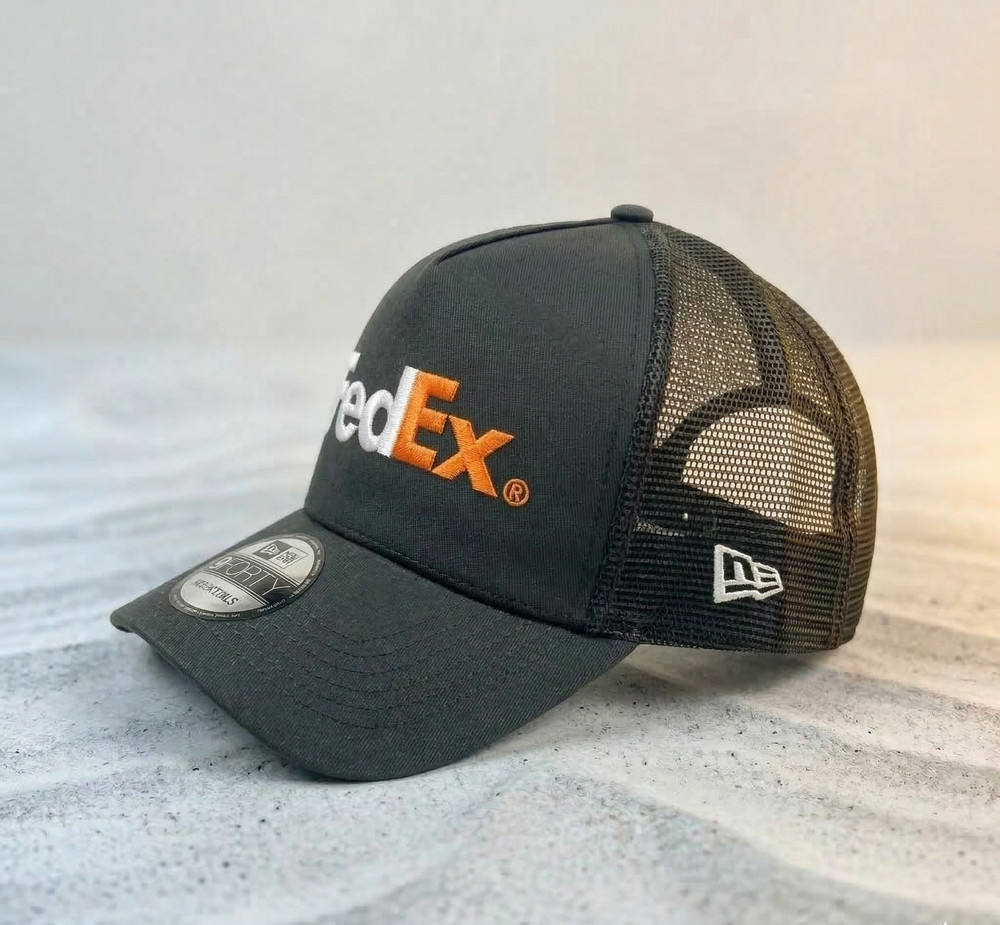 FedEx Trucker Hat Cap Black Mesh Adjustable Snapback Logo - Embroidered Cap