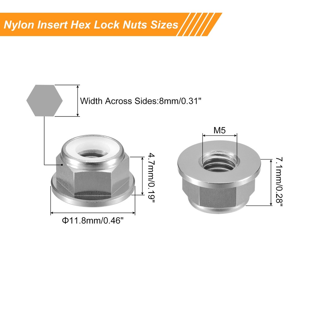 Nylon Insert Hex Lock Nuts, 10pcs - M5x0.8mm Self-Locking Nut(Titanium Gray)