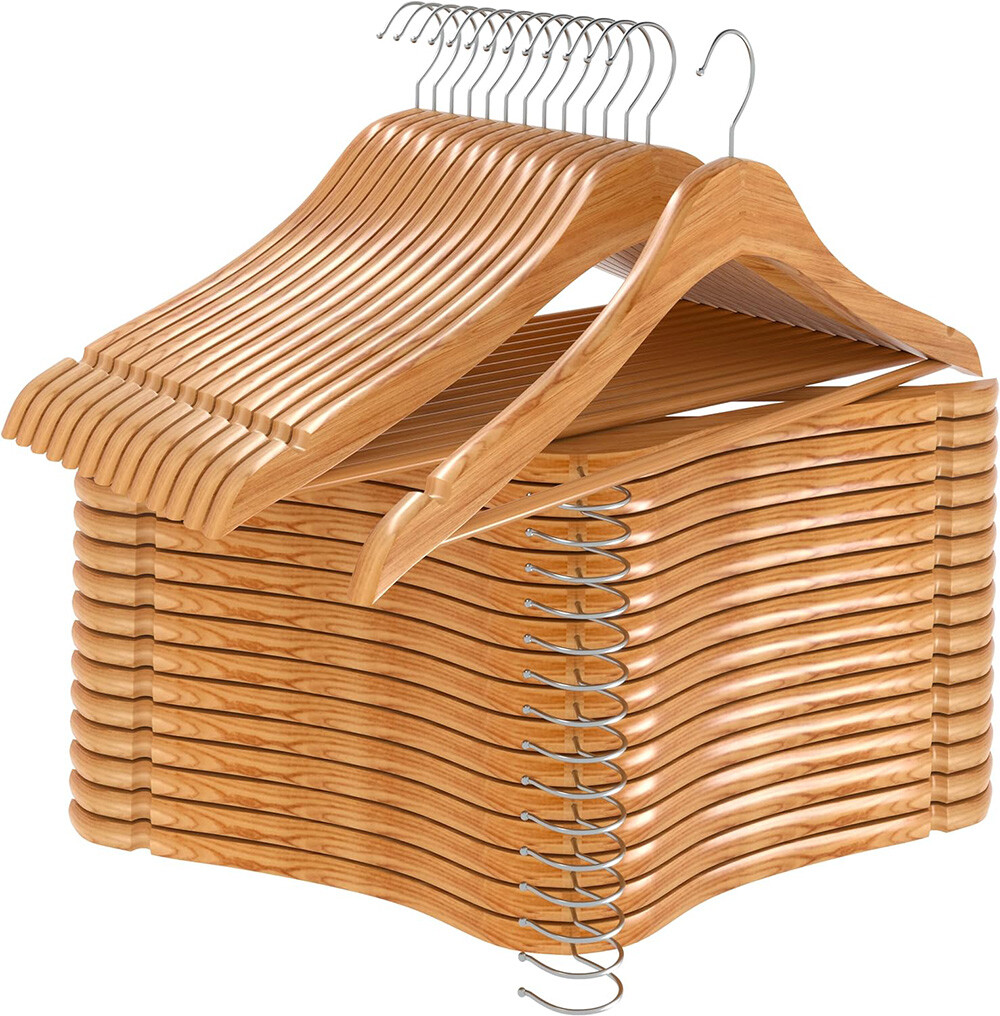 Wooden Hangers Pack of 10 20 & 50 & 100 Suit Hangers Premium Natural Finish Home