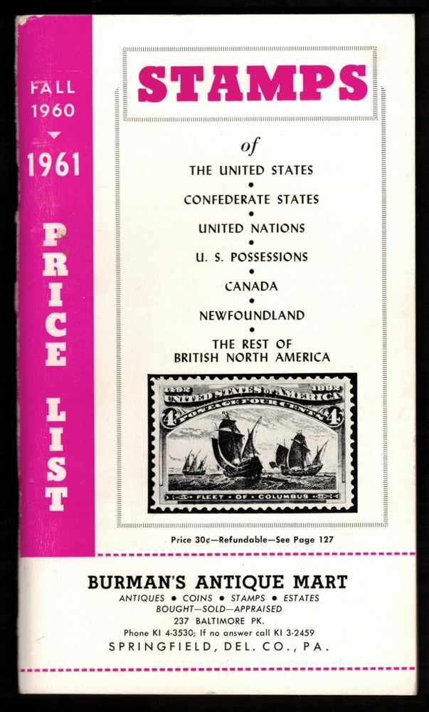 Vintage Stamps Price List The Bookman Co. Fall 1960 - 1961