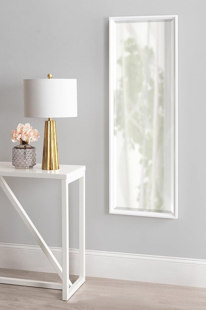 Calter Modern White Full Length Wall Mirror - Beveled Decorative Rectangular 17.