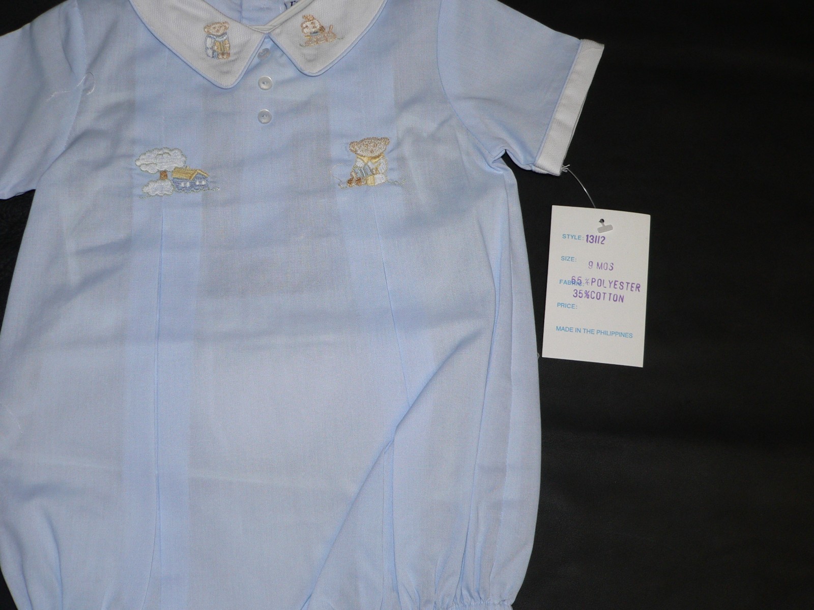 NWT Friedknit Creations Blue Boys White Collar Newborn Creeper #13112 Cotton Bl