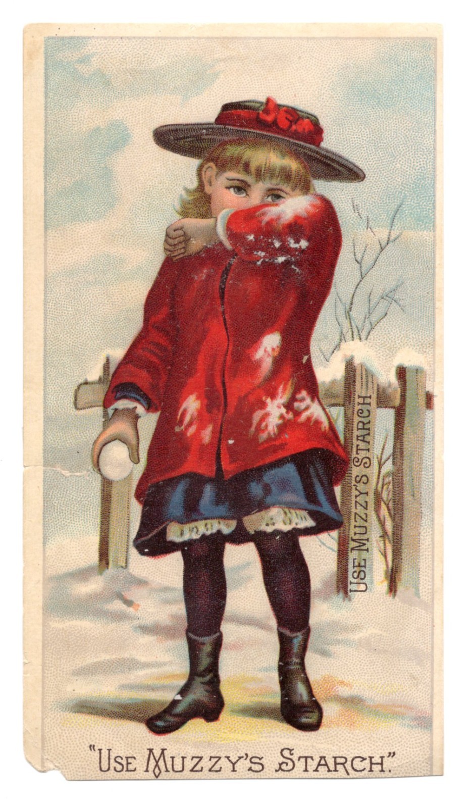 C1880-90s - Muzzy Starch Co Elkhart Indiana Snowball Fight Trade Card - XL2T