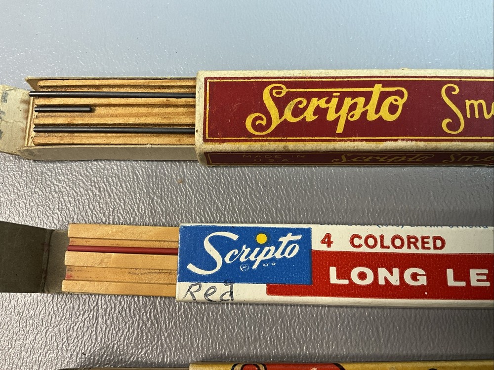 VINTAGE MECHANICAL PENCIL LEADS BY SCRIPTO, FOUR BOXES. PARTIALLY FULL. (S1194)