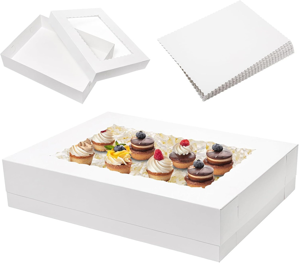 Half Sheet Cake Boxes with Cake Boards and Window - 6 Pack, White