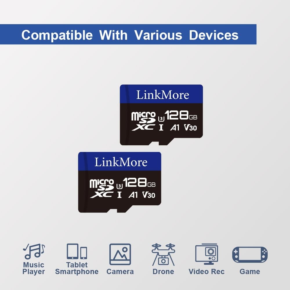 128GB Micro SDXC Card (2 Pack), A1, UHS-I, U3, V30, Class 10 Compatible, Read