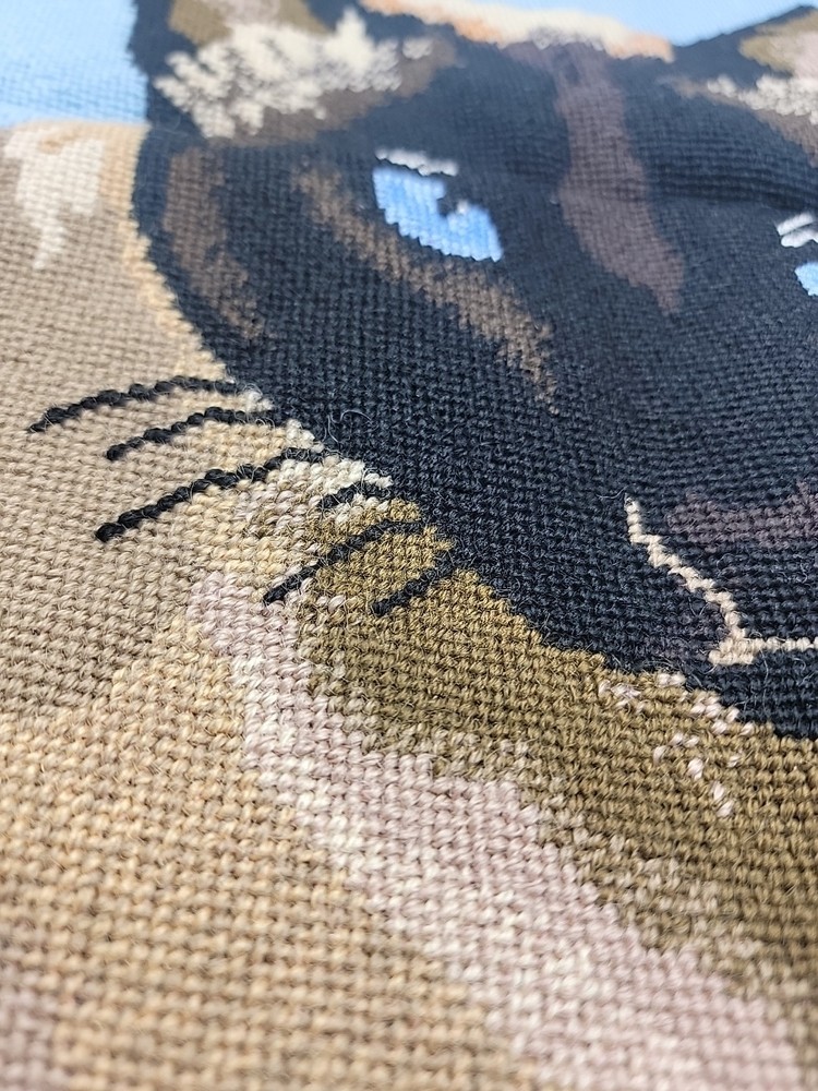 Siamese Cat Needlepoint Completed Finished 14" Square For Pillow Or Framing EUC