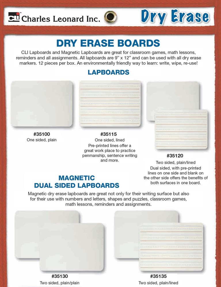 Dry Erase Board, Two Sided, Lined/Plain, 9" x 12" (35120)