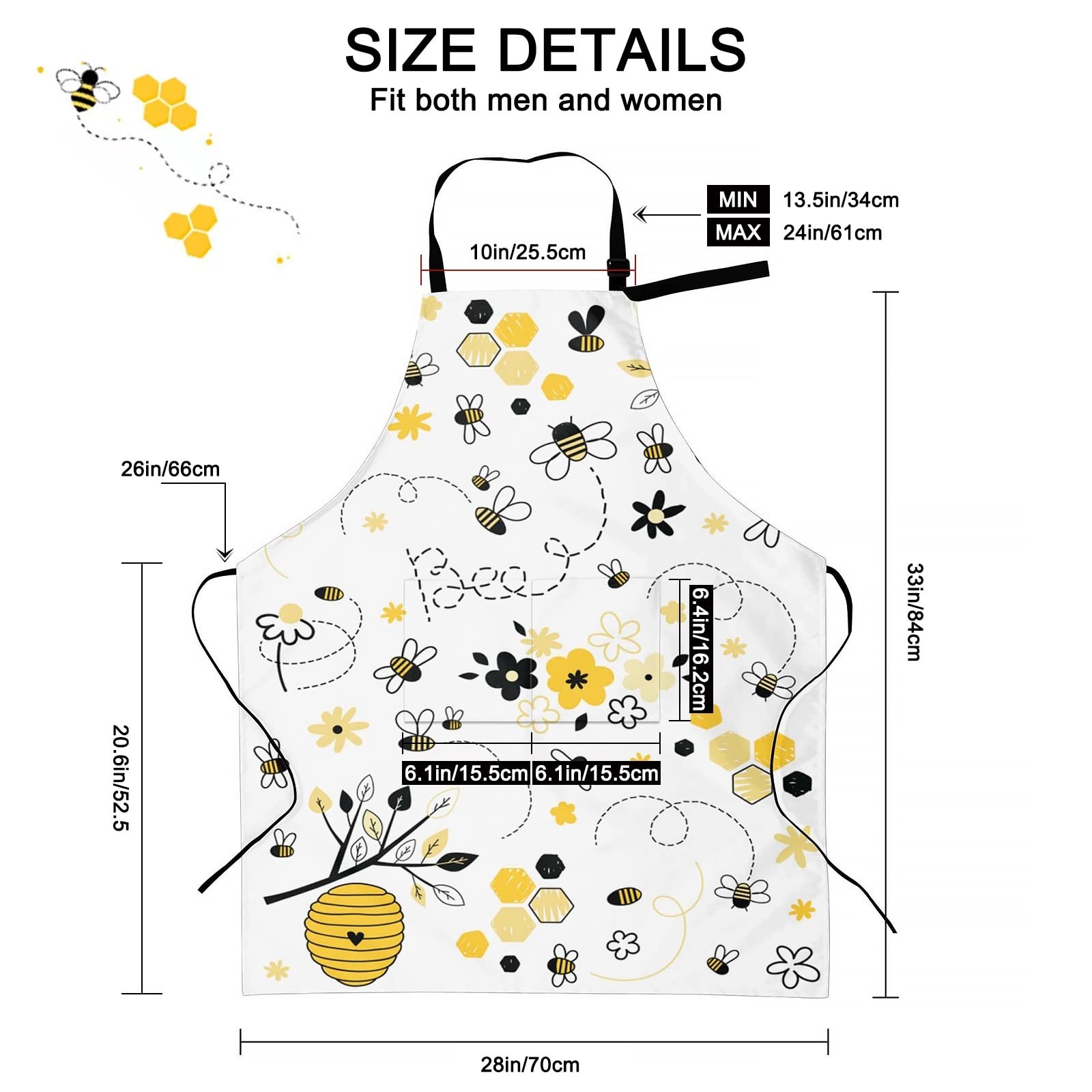 Bee Aprons for Women with Pockets - Cute Apron for Cooking Baking Dishwashing...