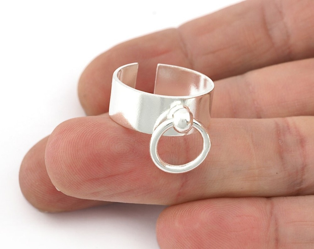 Hoop Ring, Adjustable Ring Shiny Silver Plated brass 5198