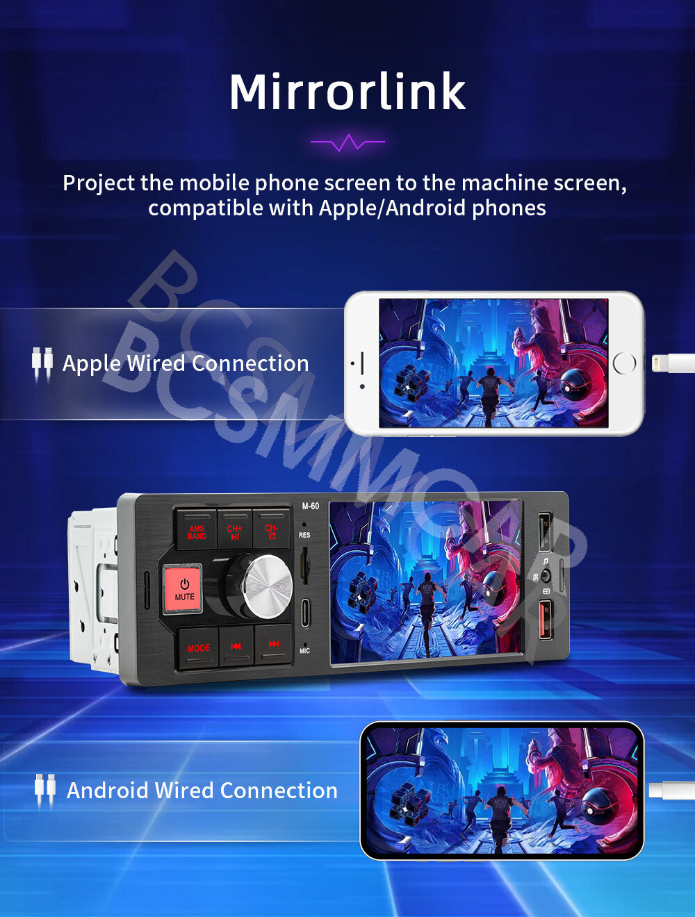 Touch Screen Car Stereo MP5 Player Radio For Apple CarPlay Android Auto BT TF