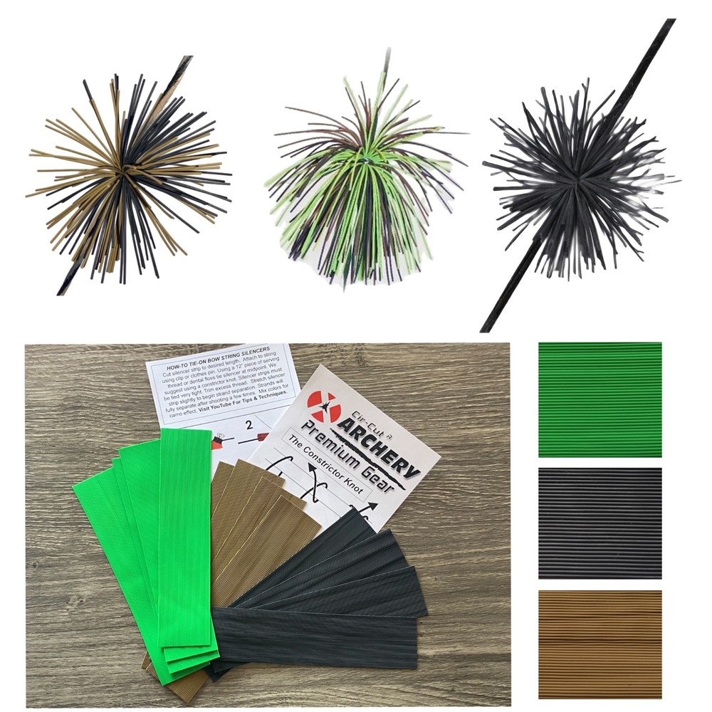 12 PC CAMO Pro Pack Cat Whisker Rubber Bow String Silencers - REDUCE BOW TWANG