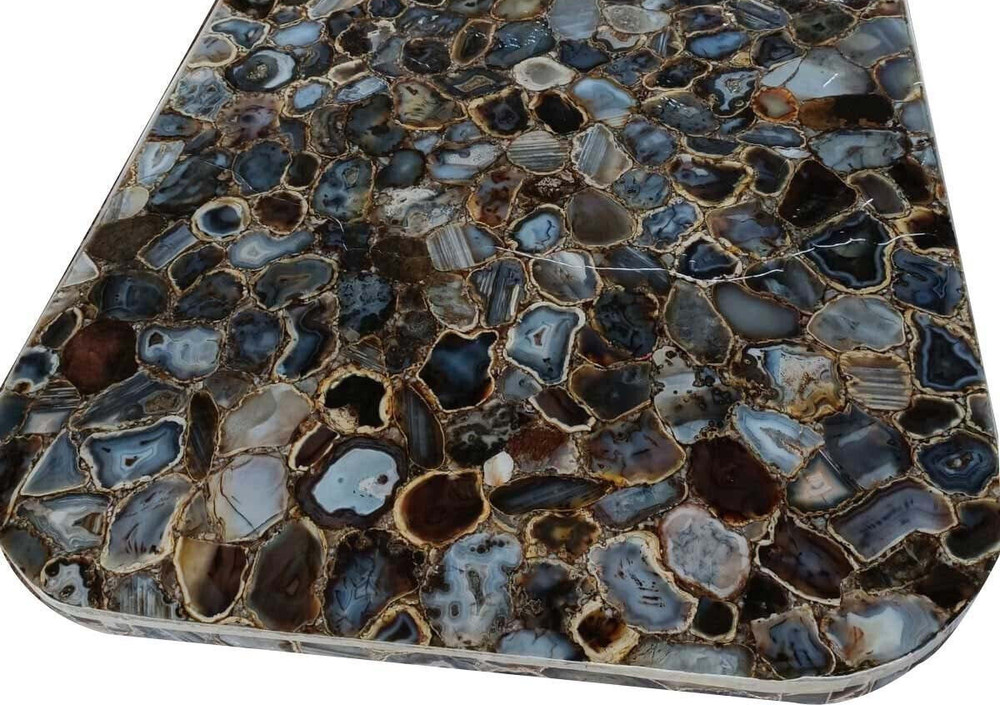 "48"x24" Black Agate Dining Slab Top - Handmade Agate Countertop & Elegant Table