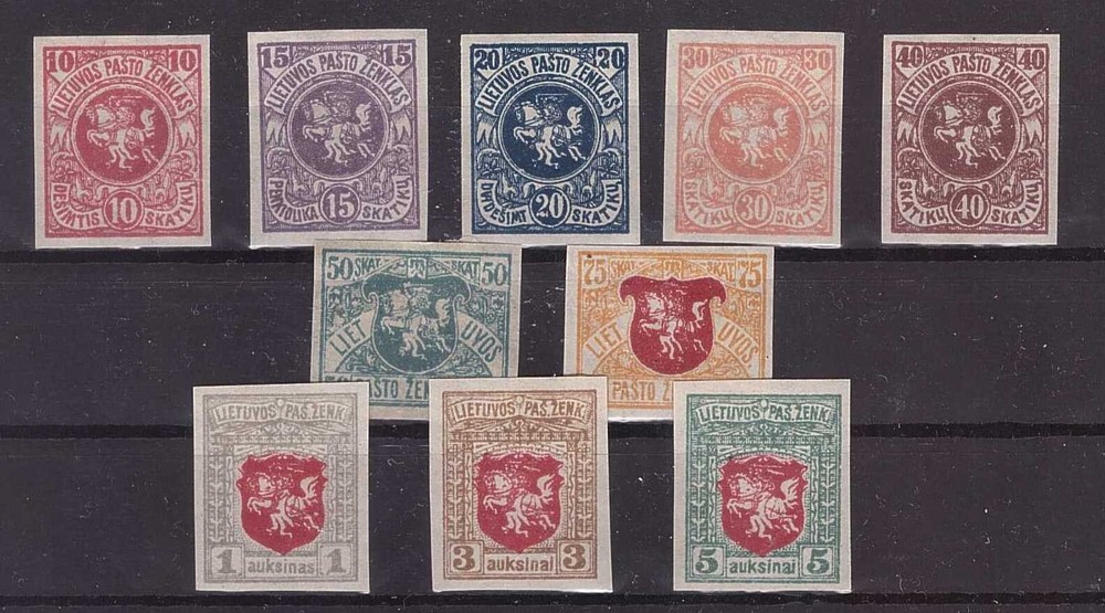1919 Lithuania Mi 40-49 Third Berlin issue, imperforate, MH