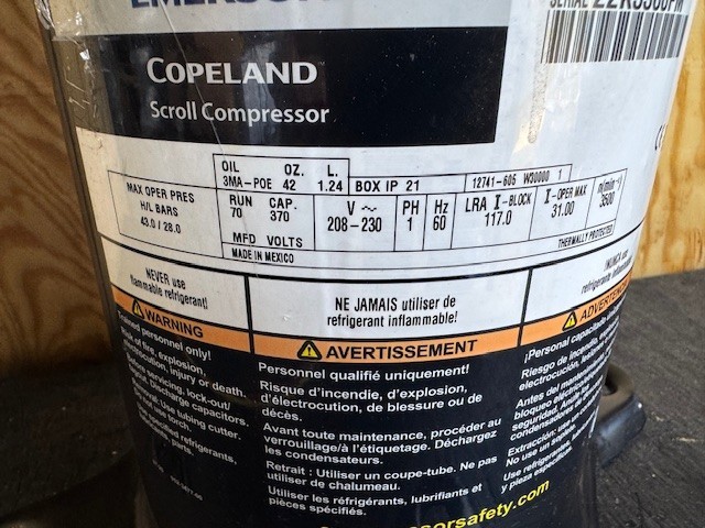 Copeland Compressor 3.5 to 4 tons ZP42K5E-PFV 208-230/1/60 R410