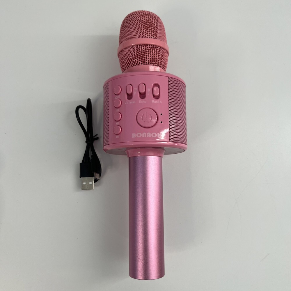 BONAOK Pink Wireless Bluetooth Karaoke Microphone w/ USB Cable