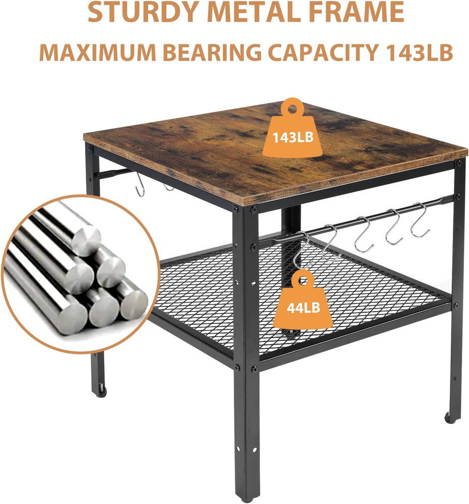 Rustic End Table, 2-Tier Side Table with Adjustable Height Shelf, 19.7" X 19.7"