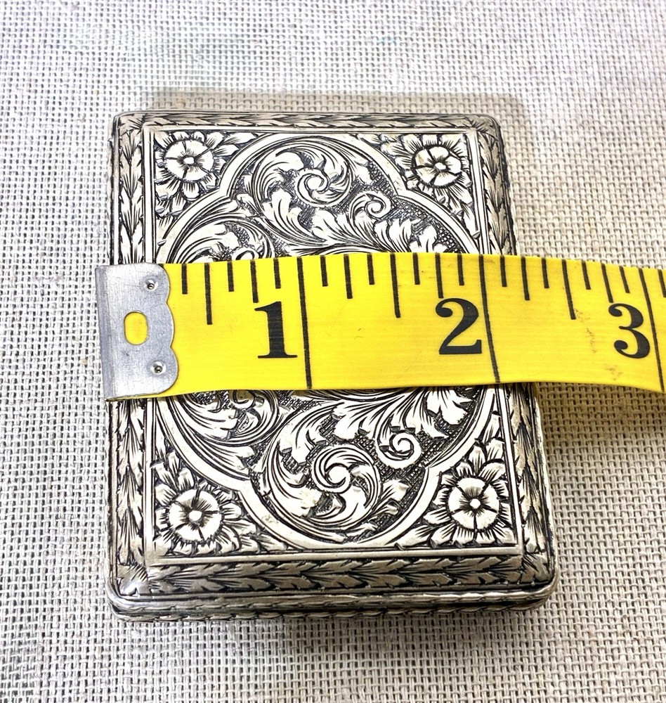 Antique 800 Silver Engraved Cigarette Case Snuff Trinket Box Ruby Clasp 86g