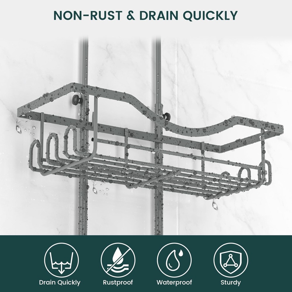 Shower Caddy Hanging Adjustable, Extended Length Rustproof Shower Caddy Over ...