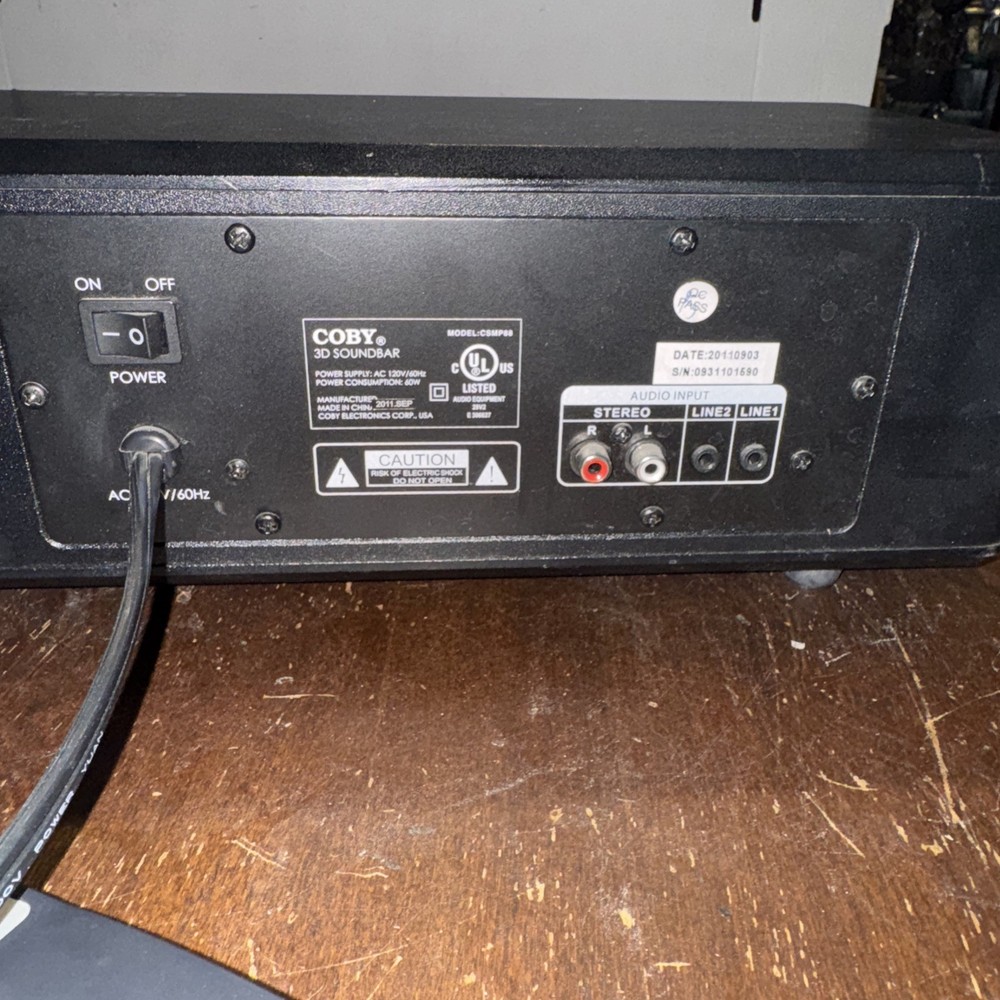 Coby Model CSMP88 3D Sound Bar tested working great W/ Remote