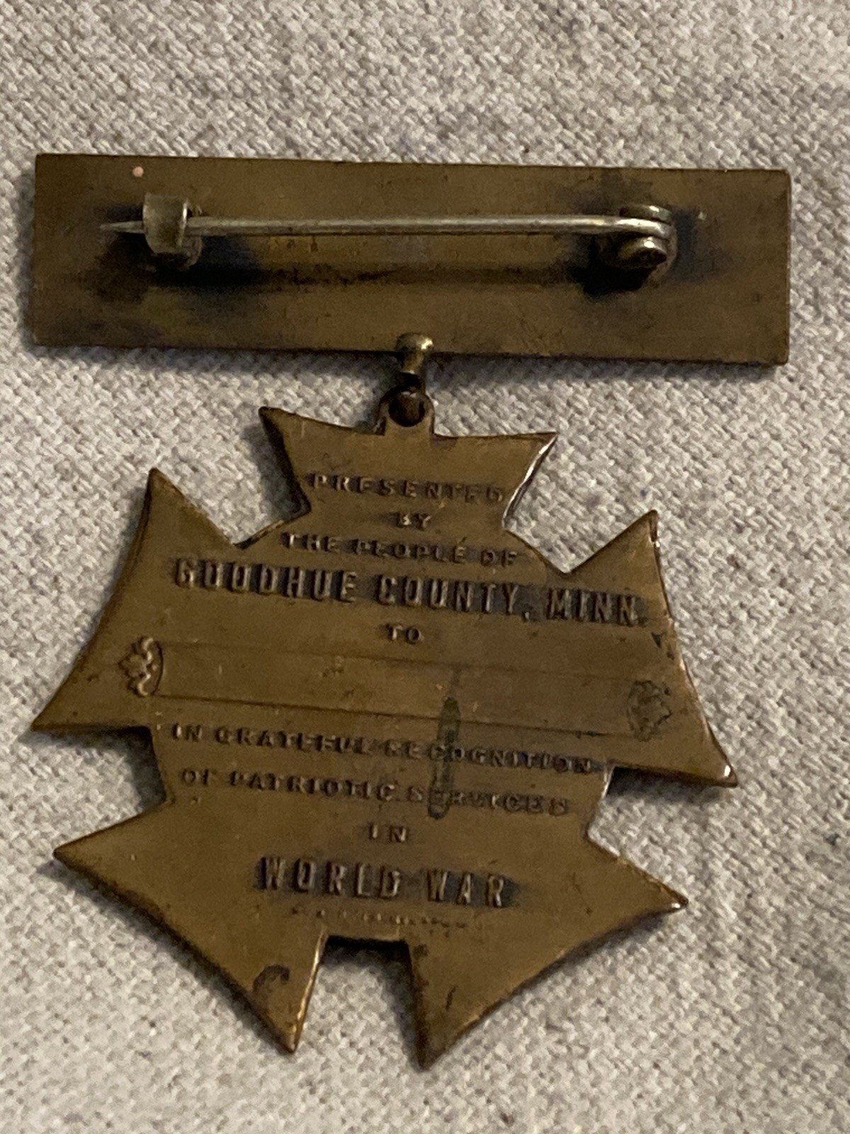 WW1 Goodhue County Minn Minnesota Service Medal Victory 1917-1919 World War