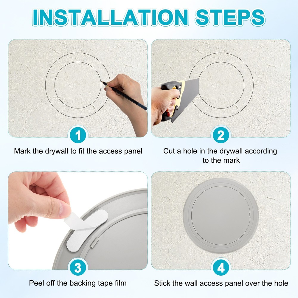 1-Pack Access Panel for Drywall, 6x6 Inch Round Plastic Removable [Gray]