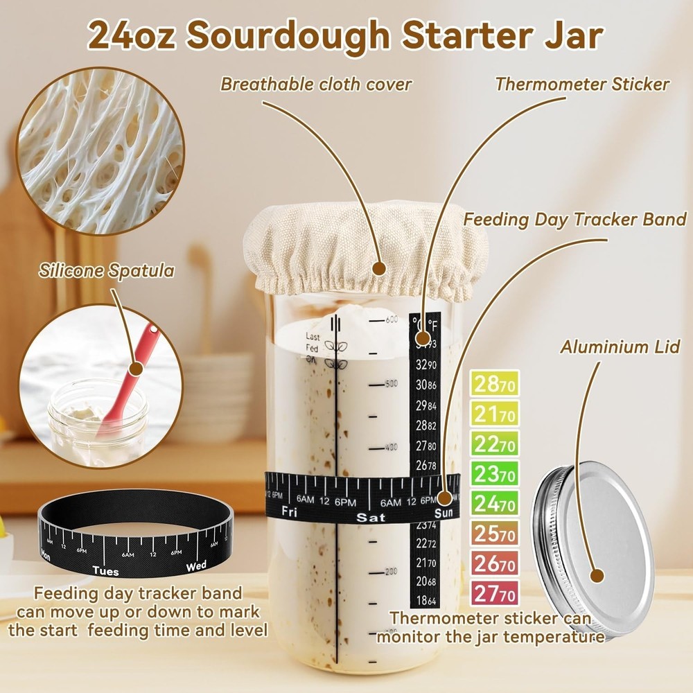 Sourdough Starter Kit Bread Proofing Baskets Scrapers Lame 24pcs