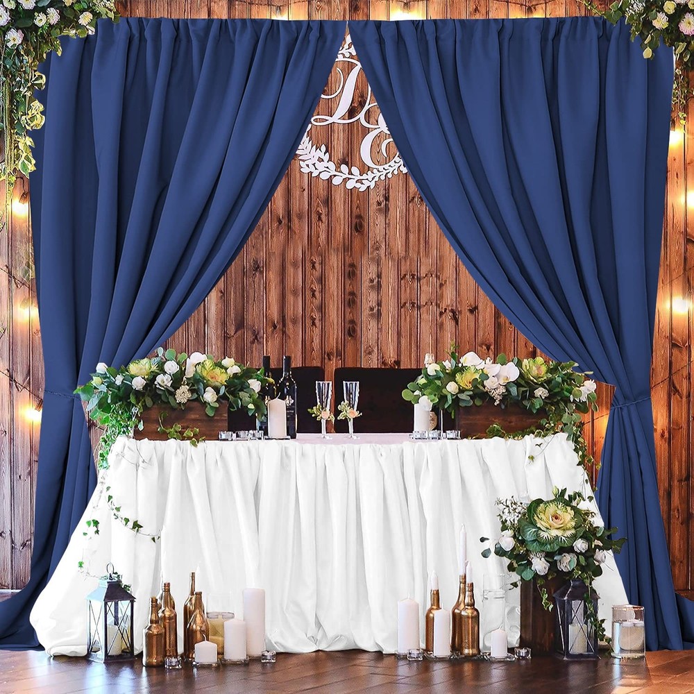 Blue Backdrop Curtains for Wedding, Polyester Backdrop Drapes for Photo Backg...