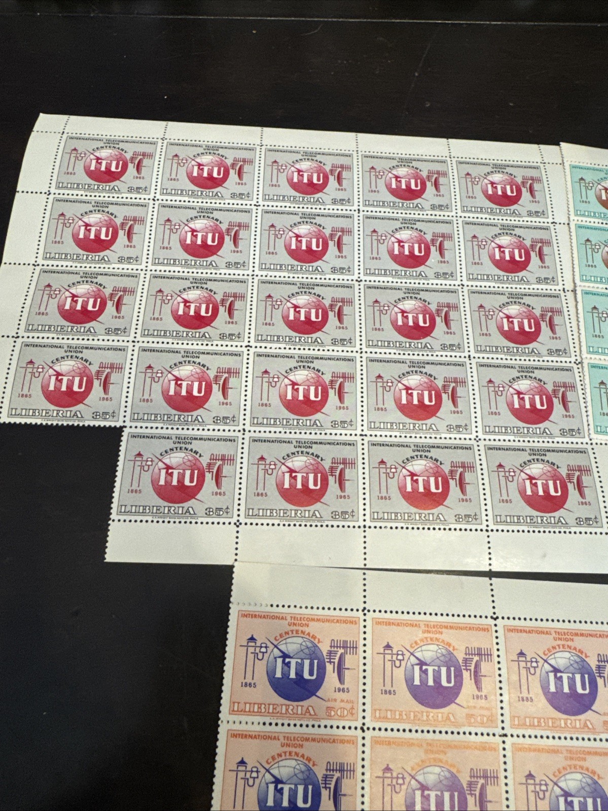 Lot of 3 Sheets of 24 Liberia ITU Centenary Stamps First Day Covers