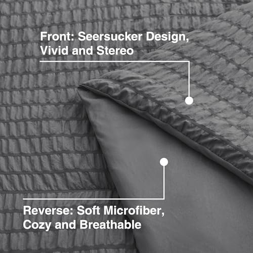 Seersucker King Size Comforter Set, 7-Piece All King (102"X90") Dark Grey