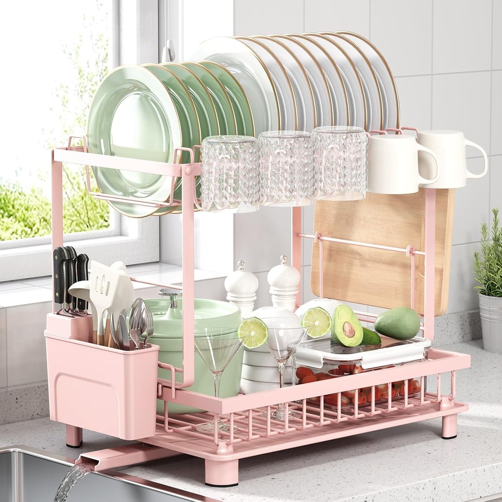 Dish Drying Rack 2 Tier Space-Saving Dish Rack Multifunctional Dish Drainer