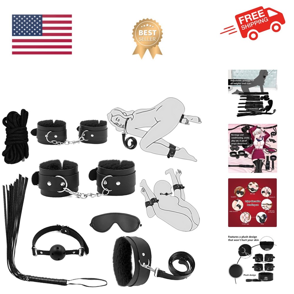7-Pcs BDSM Kit for Beginners, Black Bondage Set for Couples with Adjustable W...